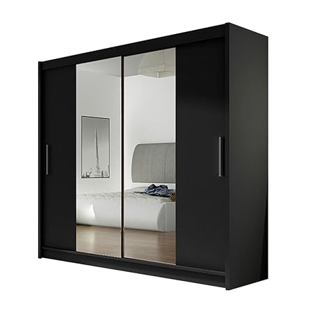 Kleiderschrank London II mit Spiegel, Schiebetürenschrank, Schwebetürenschrank, Modernes Schlafzimmerschrank 180x215x57cm, Ga