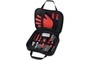 Wisedog Pet Grooming Kit - Pin & Bristle Brush, Slicker Brush, Dematting Tool, Nail Clipper, Hair Removal Mitts, Flea Comb for Dogs and Cats (Reddish-black)