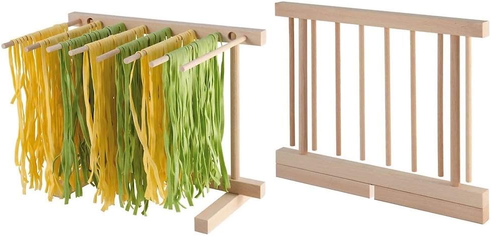 Tredoni Collapsible Wooden Pasta/Noodle Drying Stand 8 Hangers - Spaghetti Pasta Strips Maker Folded Drying Rack