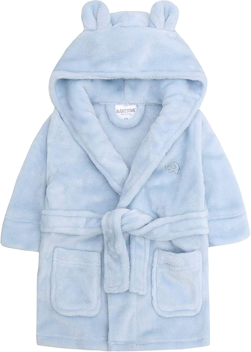 Babytown Baby Boys & Girls Soft Plush Fleece Dressing Gown Blue 0-6 Months: Clothing