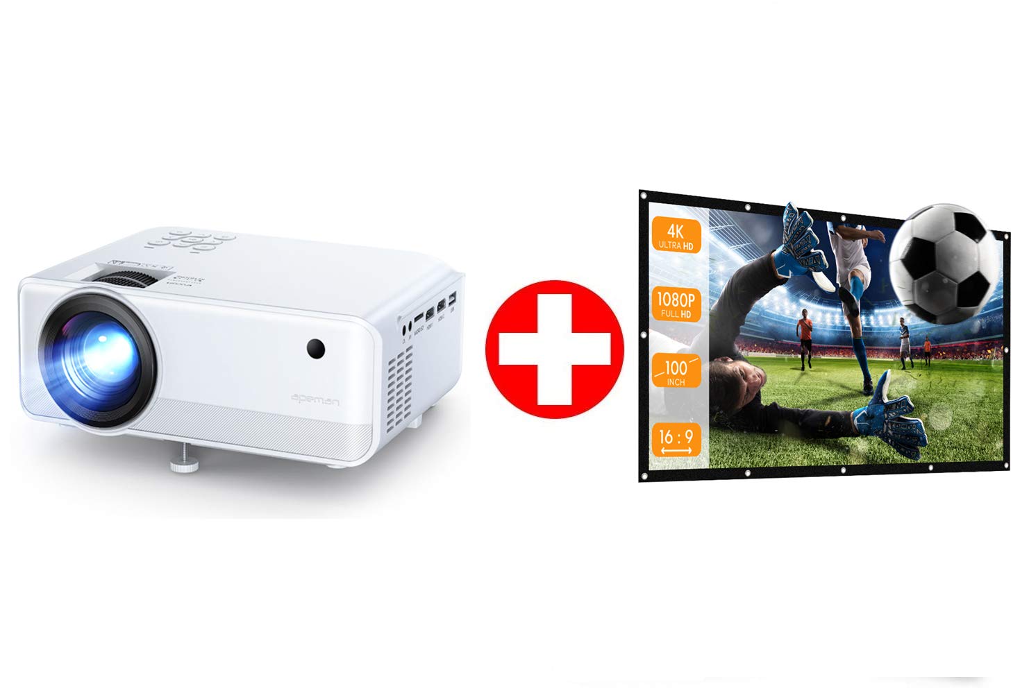 APEMAN LC550 Mini Projector for Home Movies & Foldable Portable Projector Screen Support 4K