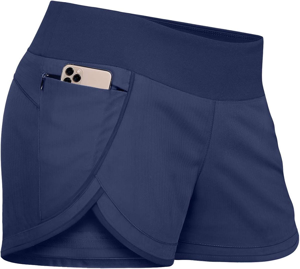 Fulbelle Womens Banded Waist Running Fitness Workout Shorts Invisible Zipper Pockets: Clothing