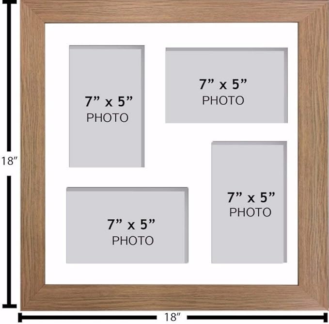 Large Multi Picture Photo Aperture Frame, 7” x 5” size with 4 openings
