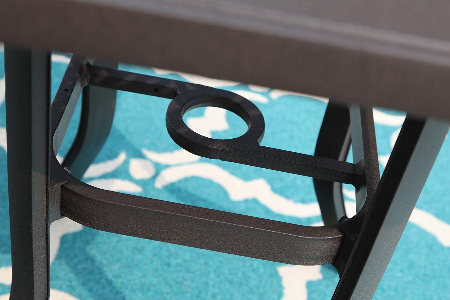 PHI VILLA Outdoor Balcony Garden Furniture Patio Bistro Coffee Table 27.5" Square Cast Aluminum with Umbrella Hole, Frosted Surface: Kitchen & Dining