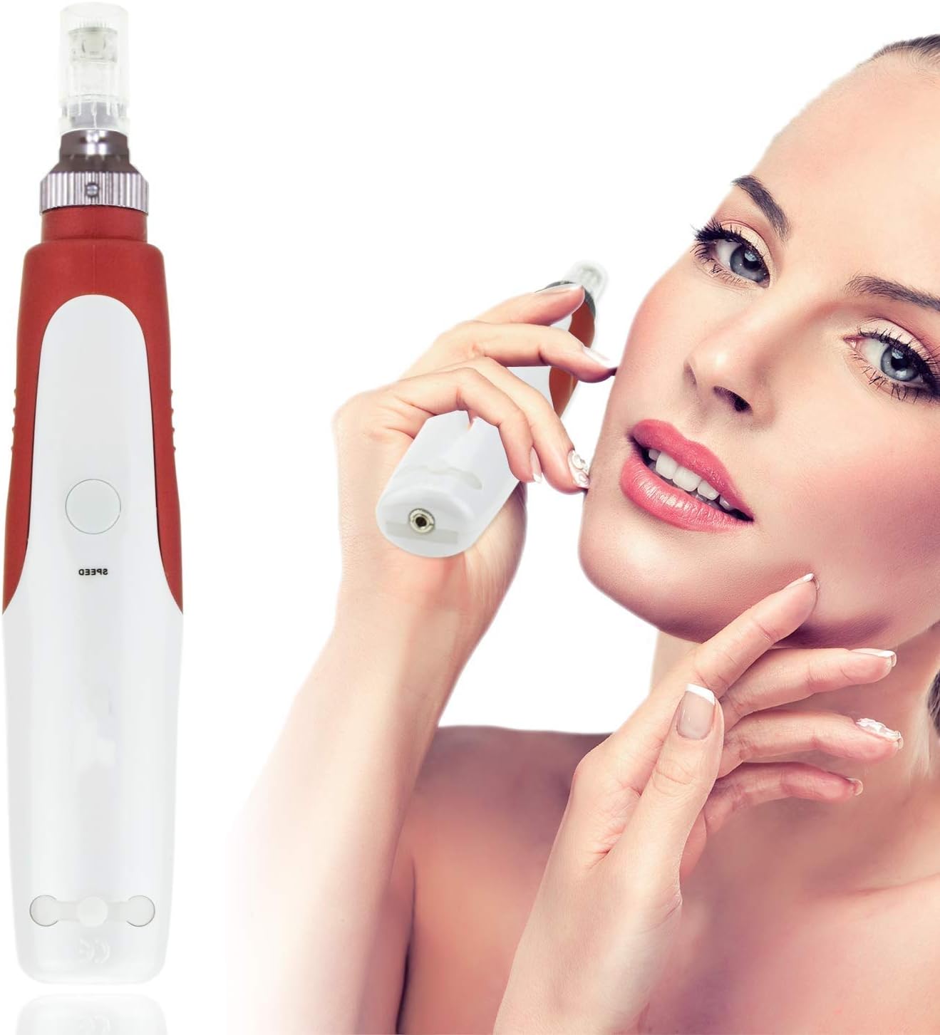 Dermapen Electric Microneedling Pen 0.25mm-2.0mm,microneedling Roller,incl. 2x Attachment With 12 Microneedles, Adjustable Needle Length And Speed (red)