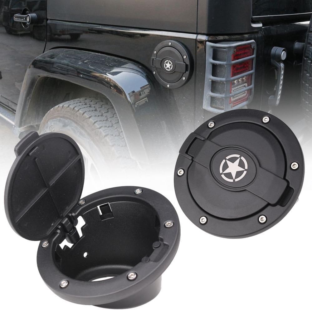 HOZAN Gas Cap Cover Powder Coated Fuel Tank Cover for Jeep Wrangler JK