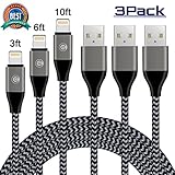 Cablex iPhone Charger 3Pack 3FT 6FT 10FT Nylon Braided Lightning Cable Charging Cord for iPhone X 8 8Plus 7 7Plus 6s 6sPlus 6 6Plus SE 5 5s 5c iPad iPod & More (Black)