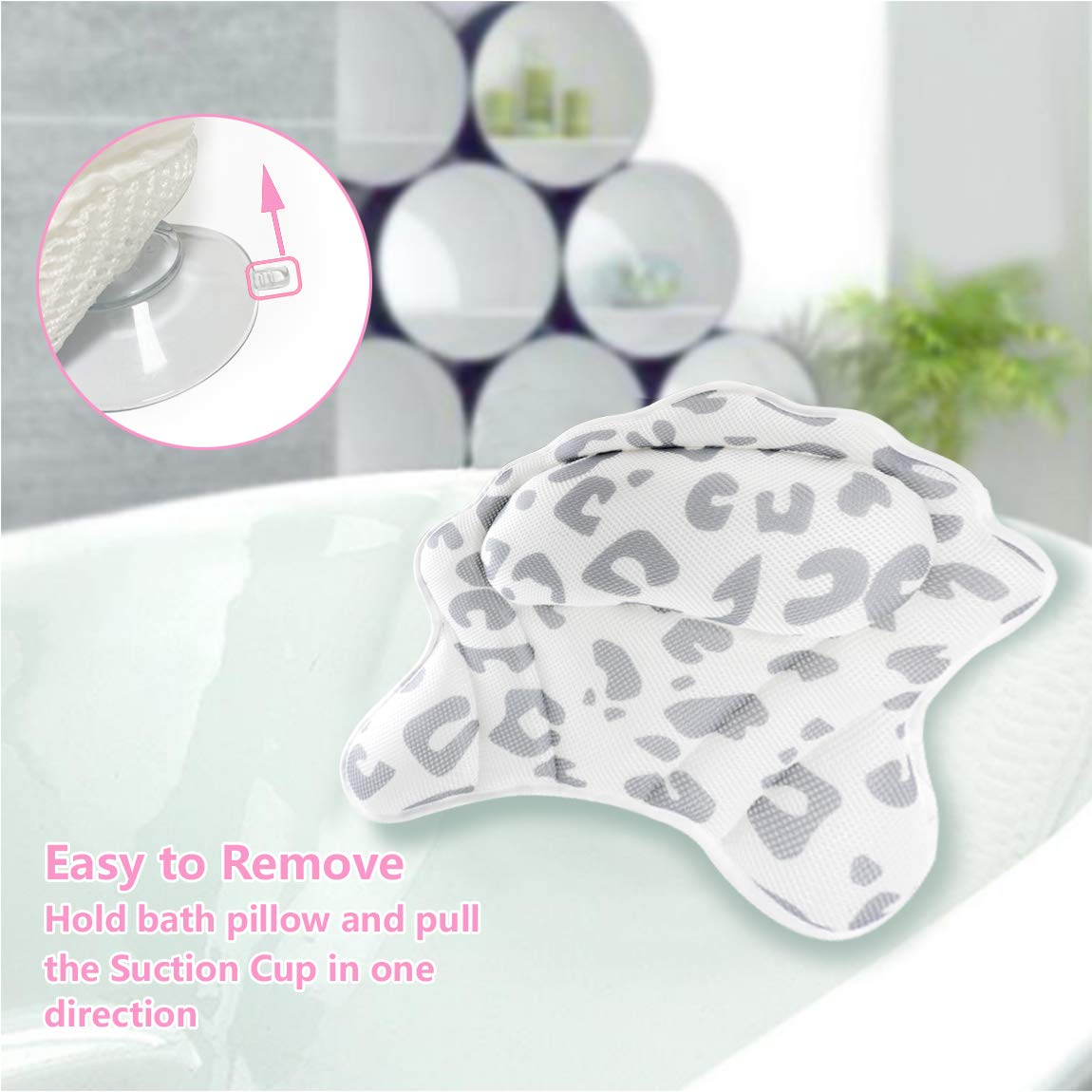 MoKasi Bath Pillow Tub Pillow - Thicker Bathtub Cushion for Head/Shoulder/Neck/Back Support, Ergonomic Jacuzzi Pillow Spa Relaxation Accessories 3D Air Mesh Headrest with Strong Suction Cup & Hook : Beauty