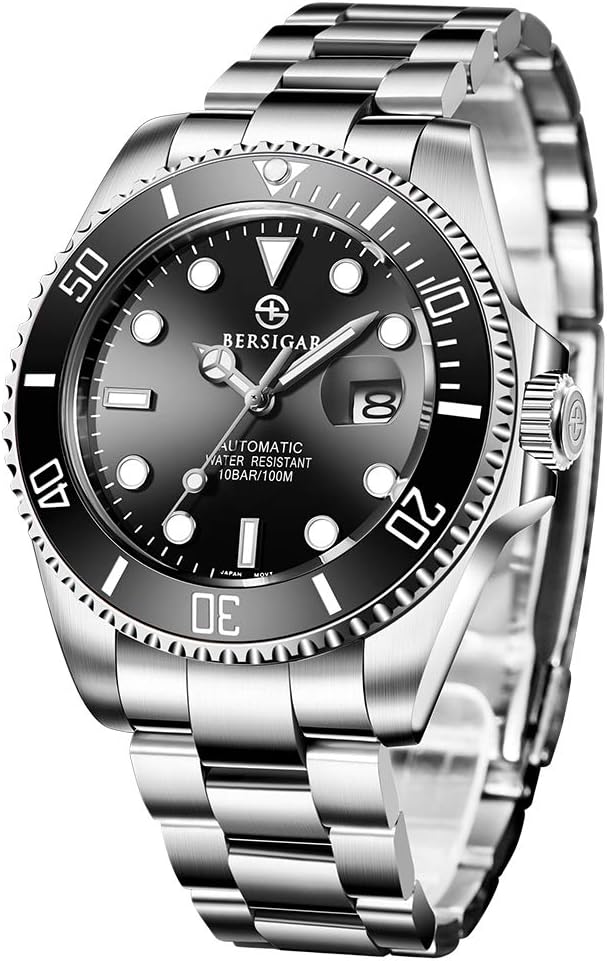 BERSIGAR Men's Analogue Water Resistant Automatic Watch with Stainless Steel Strap