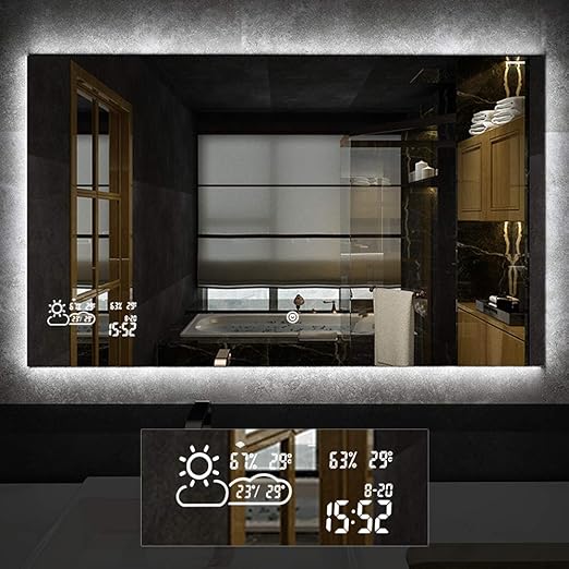 Byecold Smart Vanity Bathroom Mirror With Dimmable Led Light Touch Switch Demister Weather Forecast Lighted Makeup Mirror Smart Mirror Wall Mounted 39 4 X 23 6 Amazon Ca Home Kitchen