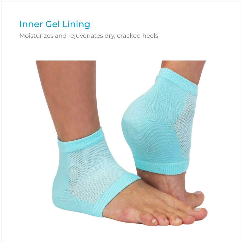 NatraCure Vented Moisturizing Gel Heel Sleeves - (Skin softening footcare treatment socks for Cracked heels, Dry feet, Foot calluses, Rough heel socks - (608-M CAT) - Color: Aqua Blue - Size: Regular : Beauty