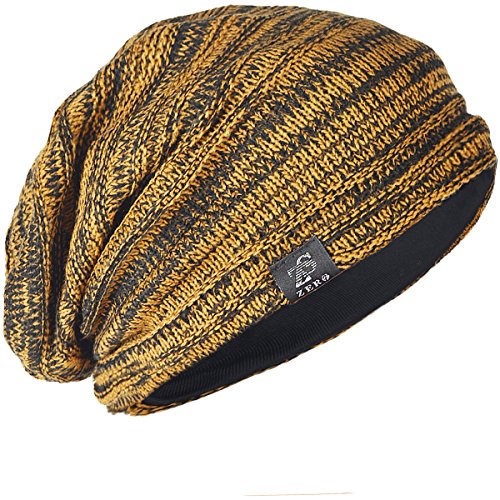 Vintage Men Baggy Beanie Slouchy Knit Skull Cap Hat (Ginger with Black)
