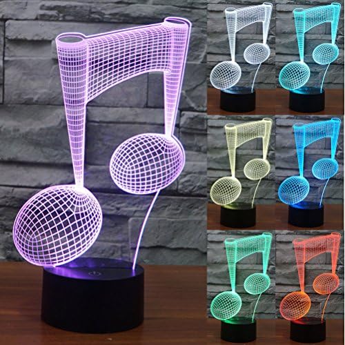 ZLTFashion 3D Visual Optical Illusion Colorful LED Table Lamp Touch Cool Style Night Light Christmas Prank Gifts Romantic Holiday Cute Creative Gadget (Musical Note)