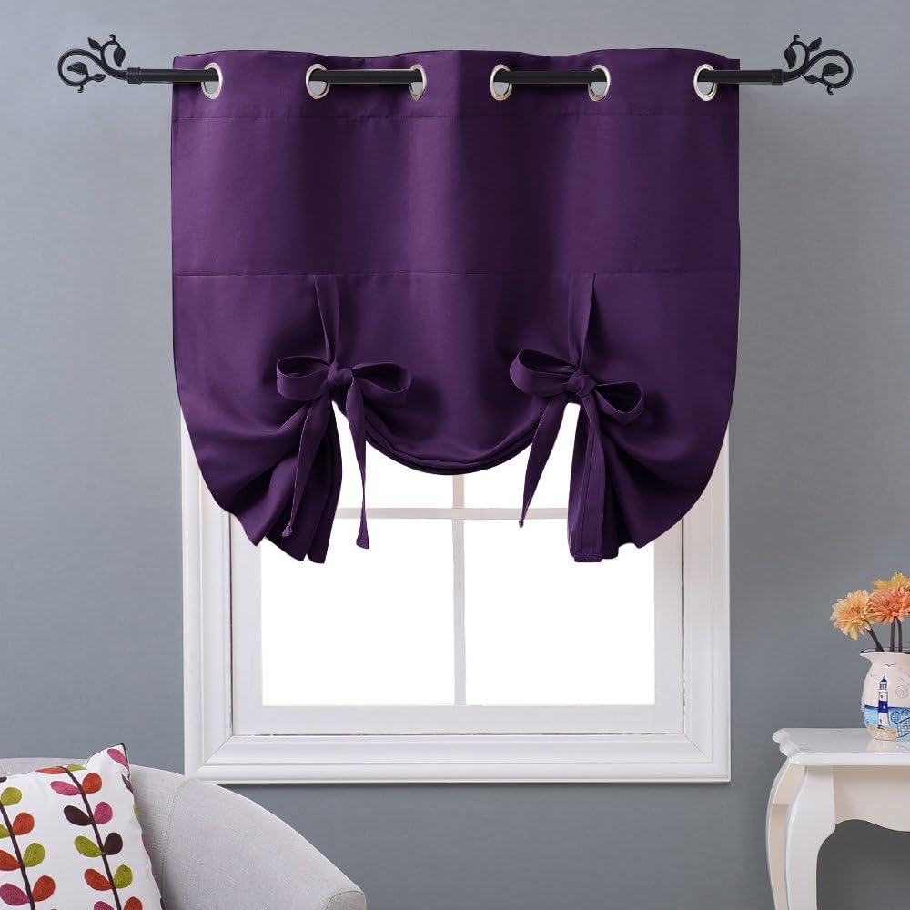 NICETOWN Blackout Roman Shades for Bathroom - Kitchen Thermal Insulated Tie Up Shade Small Window Curtain for Nursery/Living Room (Eyelet Top Panel, 46 inches W x 63 inches L, Royal Purple)