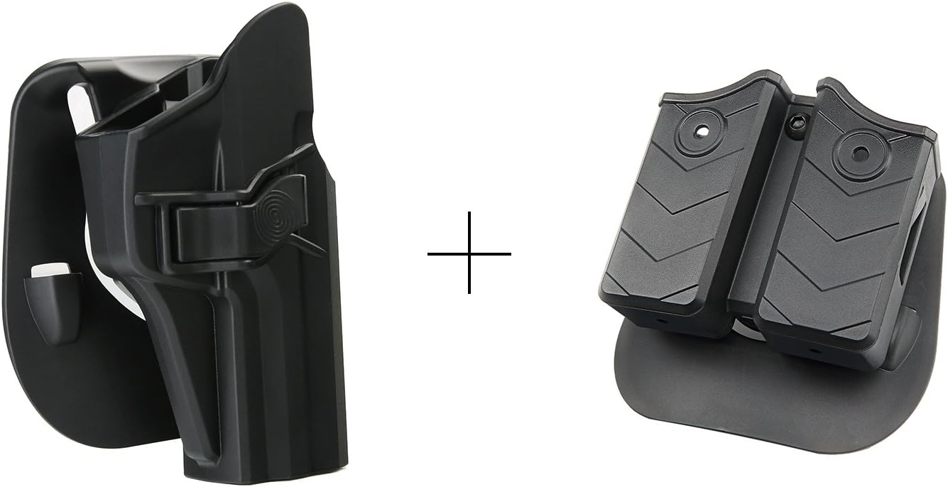 efluky Double Magazine Pouch + H&K USP 9mm/.40 Full Size Paddle Holster Kit, Polymer OWB Right Hand Holster with Trigger Release Adjustable Cant Only for Heckler & Koch USP 9 mm/.40, Mag Pouch for 9mm