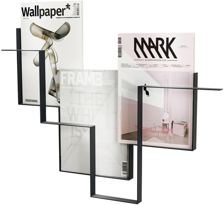 Magazine racks Modern Minimalist Line Type Iron Bookcase - Wall-mounted Black/white Newspaper Rack Size 73 * 6 * 52cm (Color : Black)