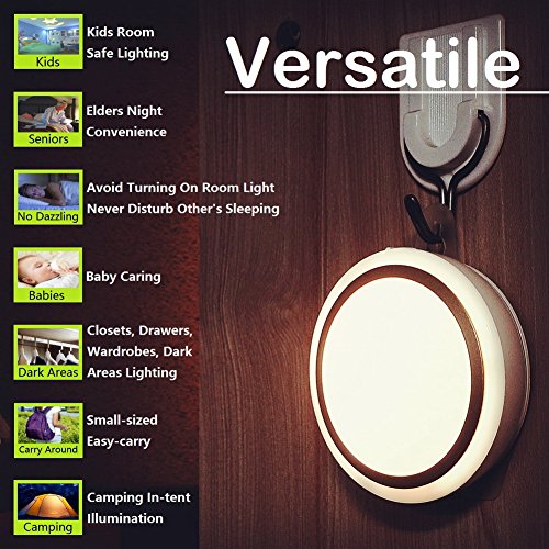 RTSU Rechargeable Touch Light with Timer, Dimmable Kids Baby Nursery Night Light Lamp, Wireless Stick-on Anywhere LED Push Tap Light for Closet cabinet, Brightness Memory, Warm White Light (Golden)