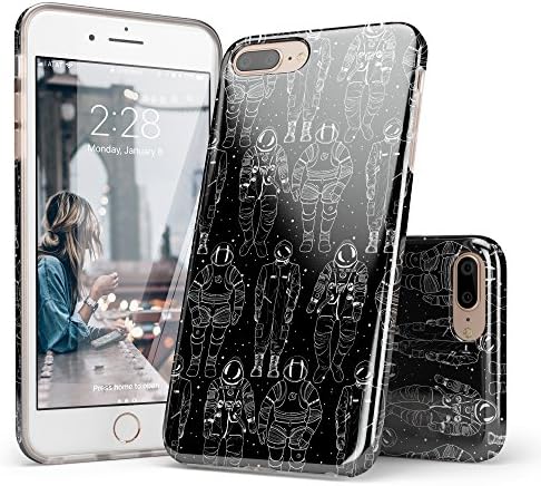 Astronaut iPhone 8 Plus Case, iPhone 7 Plus Case Astronaut, CASELY Black Astronaut Pattern Design Clear Bumper TPU Gel Slim Soft Flexible Rubber Silicone Cover iPhone Case for Women Teens