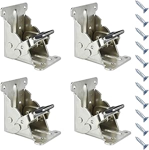 Folding Brackets 4 Pcs 0-90 Degree Lock Extension Support for Table Bed Leg Sliver Steel Foldable Hinge Hardware with Screws (0-90 Degrees, Sliver)