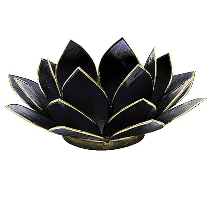 Porte Bougie Fleur De Lotus Noir Et Or