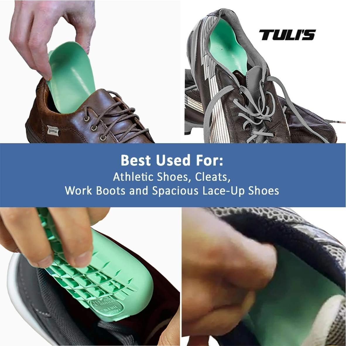 Tuli’s Heavy Duty Heel Cups, Green - Pro Heel Cup Shock Absorption and Cushion Inserts for Plantar Fasciitis, Sever's Disease and Heel Pain Relief, Regular: Health & Personal Care