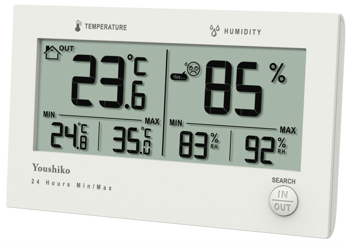 Youshiko Digital Wireless Thermo - Hygrometer, Indoor outdoor Weather Thermometer Hygrometer Gauge, Monitor Temperature Humidity Meter, outdoor Sensor Min/Max Records (24 Hour Auto Reset)