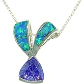 Jewelry Trends Sterling Silver Created Blue Opal and Purple CZ Ribbon Pendant on Chain Necklace