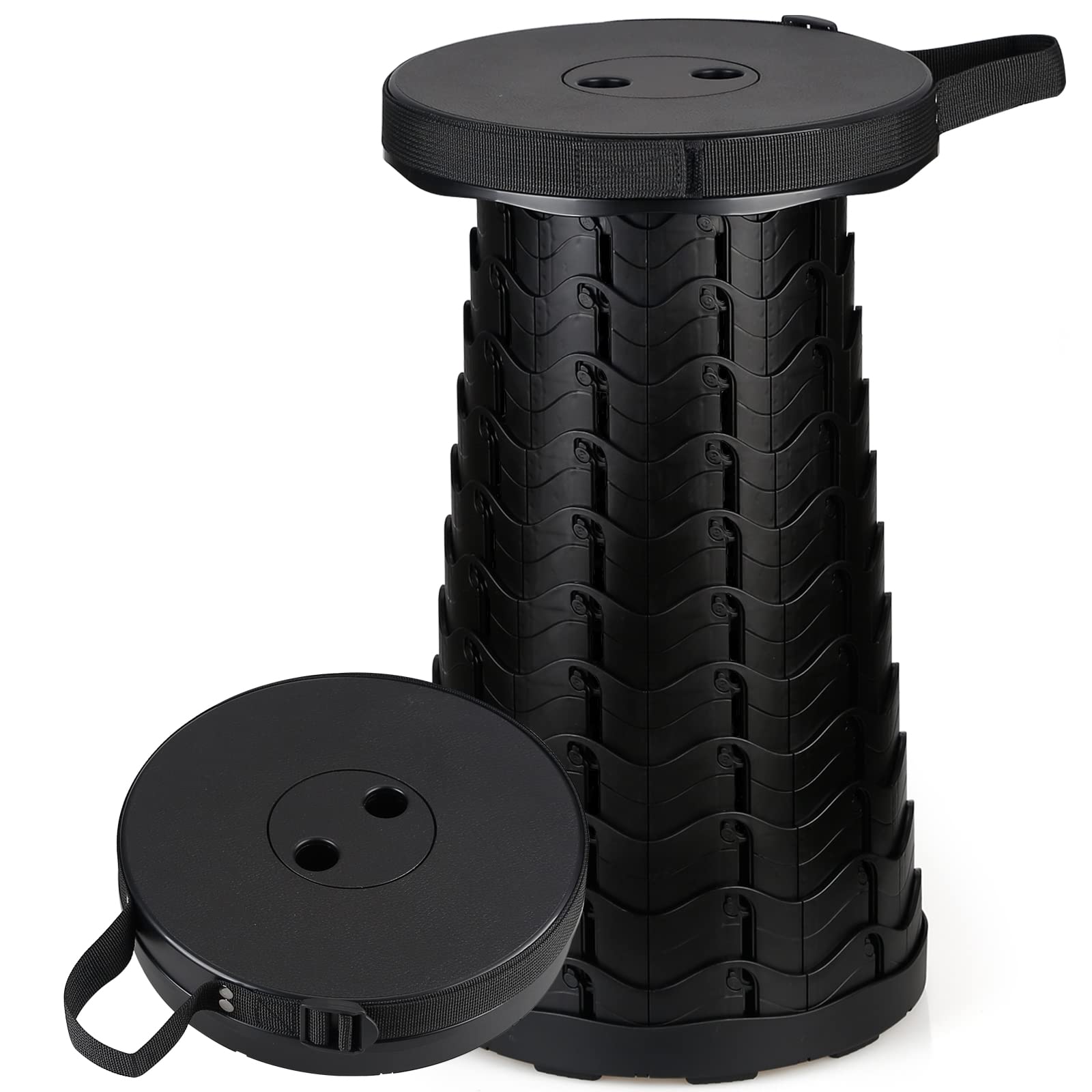 Auspicious Portable Folding Stool - Portable Telescopic Stool,Adjustable Height Camping Stool Portable,Lightweight Telescopic Stool for Outdoor Camping Fishing BBQ Indoor Kitchen Load 397 lb (Black)