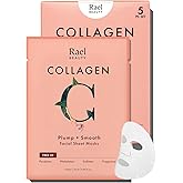 Rael Face Mask Skin Care, Collagen Face Masks - Bamboo Facial Sheet Mask, Korean Skincare, with Collagen Essence and Fruit Extracts, Nourishing and Moisturizing, All Skin Types (Collagen, 5 Sheets)