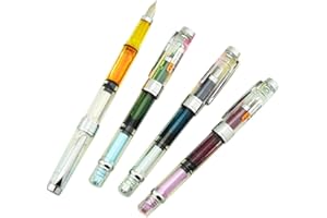 Lanxivi Yongsheng 3008 Piston Fountain Pen EF Extra Fine Nib,Transparent SilverTrim 4 Colors Set