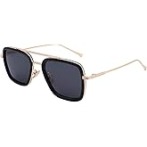 Tony Stark Polarized Sunglasses for Men – Women Vintage Aviator Square Metal Frame Iron Man Edith Glasses