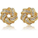 Finatso 18K Gold Plated Sterling Silver Love Knot Stud Earrings – Cubic Zirconia, Hypoallergenic, Symbol of Eternal Bond