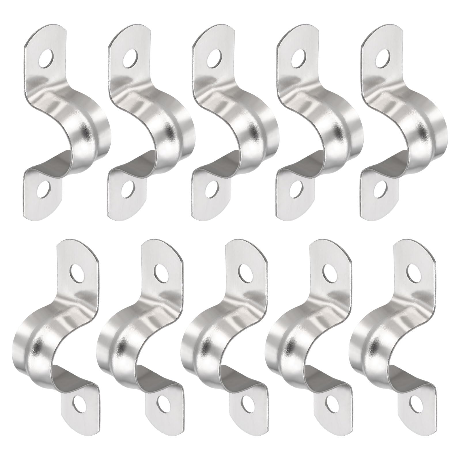 DTGN 46x12x15mm(LxWxH) Two Hole Strap - 20Pack - Good for Industrial 14mm Dia Pipe Fixing - 304 Stainless Steel Rigid Pipe Strap Clamp - Silver Tone