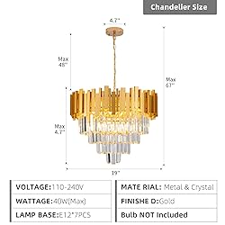 Aixialin Modern Gold Crystal Chandelier 4 Tiers