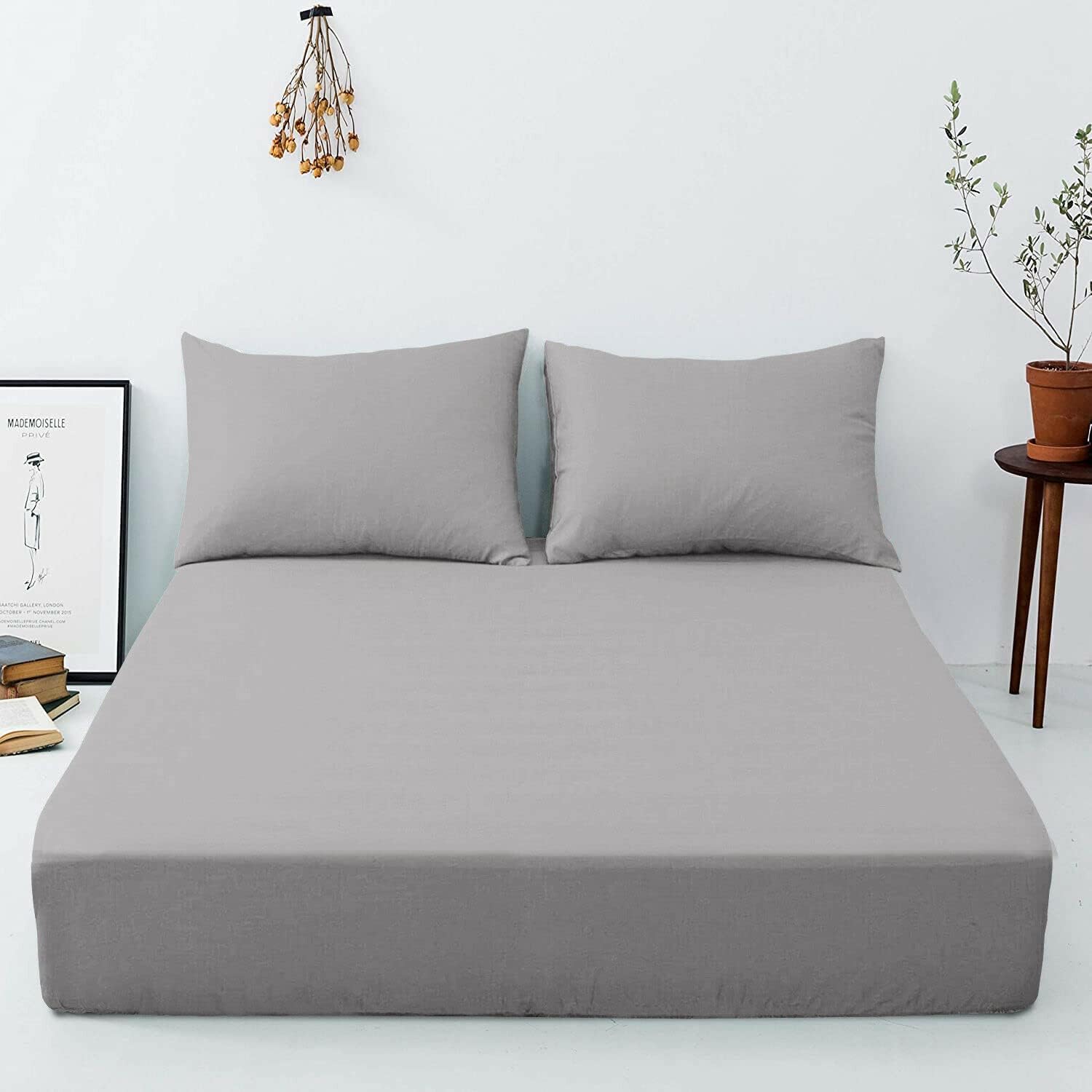 SeventhStitch Extra Deep 16” / 40cm Fitted Sheet 100% Egyptian Cotton 600 Thread Count Luxury Hotel Quality Soft Sateen Bed Sheets Double King Super King Size (Double, Grey)