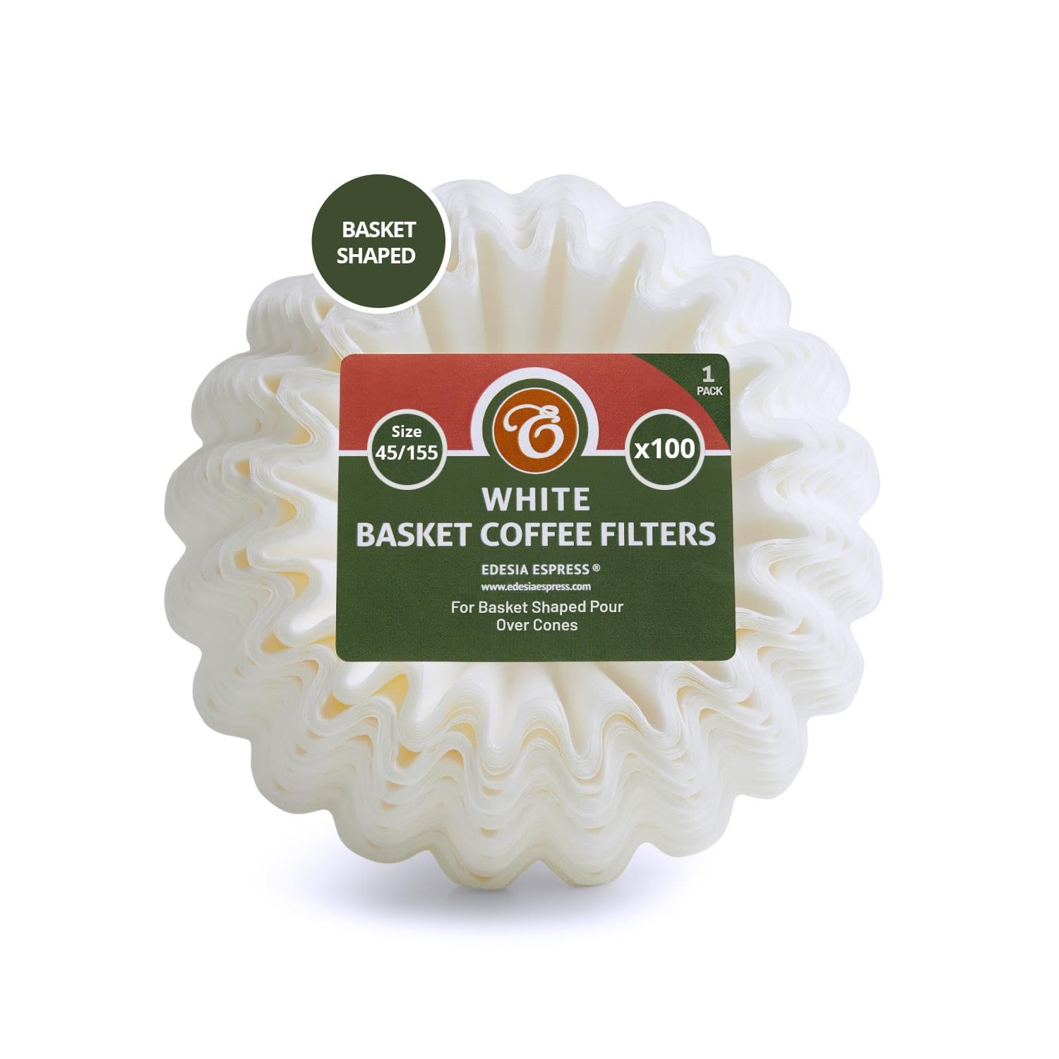 EDESISA ESPRESS - 100 Size 45/155mm Basket Coffee Filter Papers White – Compatible with Kalita Wave KWF-155