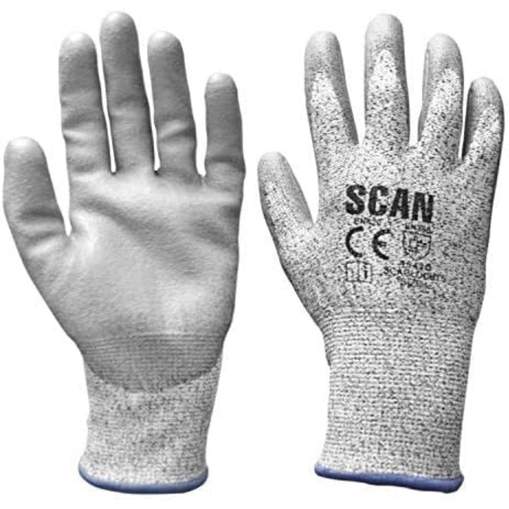 Scan SCAGLOCUT5M Cut Resistant PU Coated Cut 5 Gloves Grey - Size 8 Medium