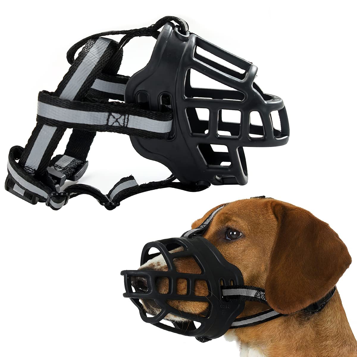 FainFun Muzzle for Large Dogs, XL, Silicone and Fabric, Black