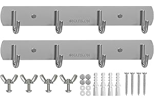 NATIKON Heavy Duty Stainless Steel Rack Hanger Hook for BBQ Grill Utensils and Grill Accessories - Easy to Install for Indoor or Outdoor Use - 2 Pcs
