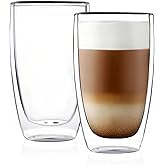 CnGlass Double Wall Thermo Glass Coffee Cup 13.5 oz,Clear Insulated Glass Coffee Mug,Set of 2