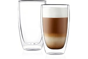 CnGlass Double Wall Thermo Glass Coffee Cup 13.5 oz,Clear Insulated Glass Coffee Mug,Set of 2