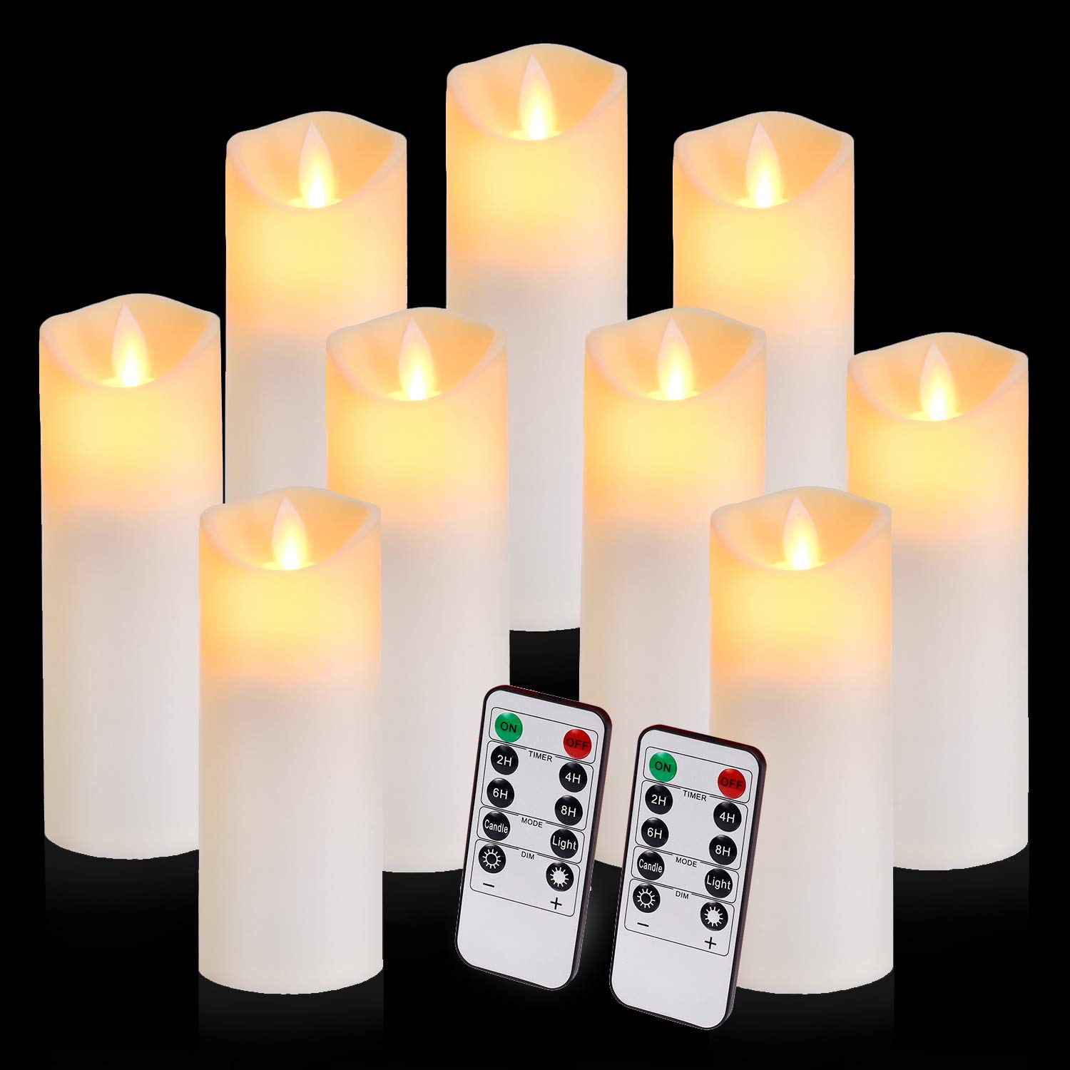 Flickering Flameless Candles Battery Operated Candles Exquisite Frosted Plastic Candles Outdoor Heat Resistant Include Realistic Moving Wick LED Flames and 10-Key Remote Control with 24-Hour Timer
