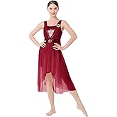 ODASDO Women Adult Lyrical Dance Dress Modern Contemporary Costume Sequins Mesh Tulle High Low Skirt Ballet Dancewear