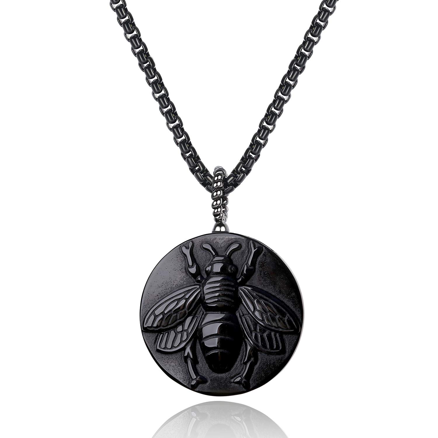 COAI Honey Bee Obsidian Stone Necklace for Men Women