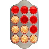 Boxiki Kitchen Non-Stick 12 Cup Silicone Muffin Pan With Steel Frame - BPA Free, Non-Toxic, Anti-Warp, Durable & Easy to Pop Silicone Muffin Tin - Perfect Cupcake Pan