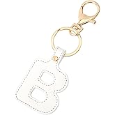 Junyuerly Initial letter Keychains for Women,Pink Blue White Coffee Leather Key Chain Cute Bag Charms Car Key Accessories