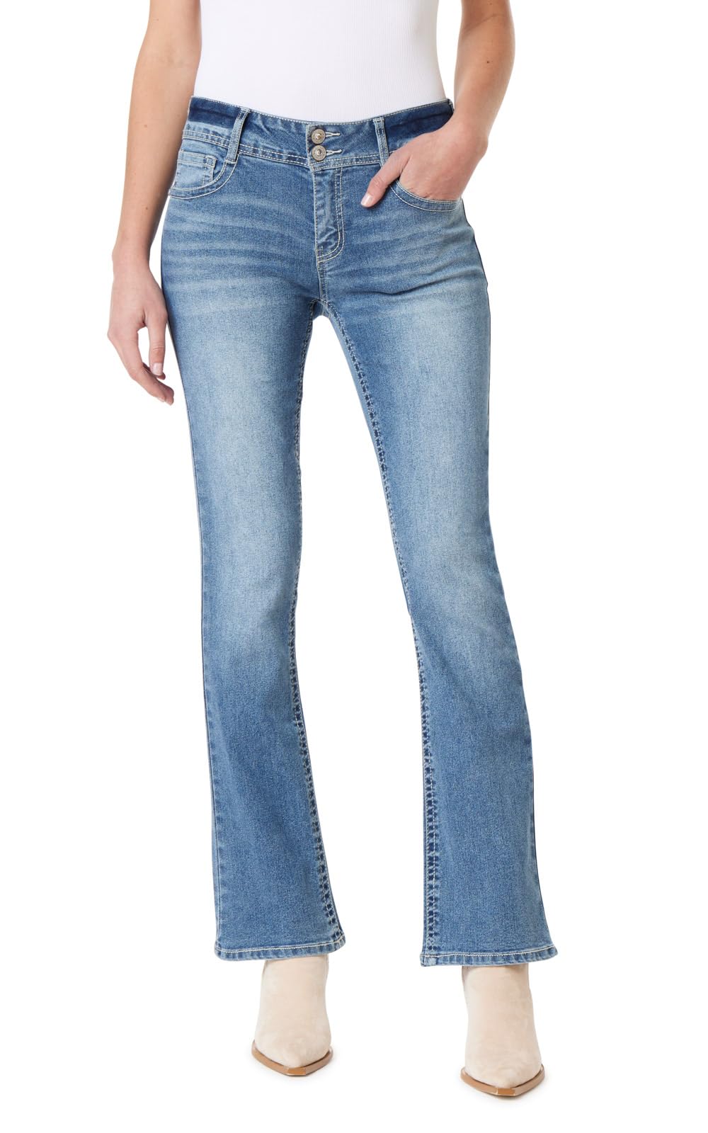 WallFlower Women's Luscious Curvy Bootcut Mid-Rise Bling Insta Stretch Juniors Jeans (Standard and Plus), Ryan, 15 Image