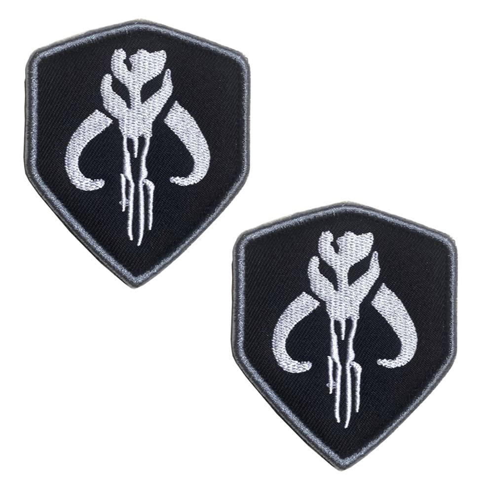 Zcketo Set of 2 PCS Movie Bounty Hunter Shield Embroidery Hook and Loop Tactical Patch Bantha Skull Boba Fett Badge Armband Combat Morale Emblem Applique Patch