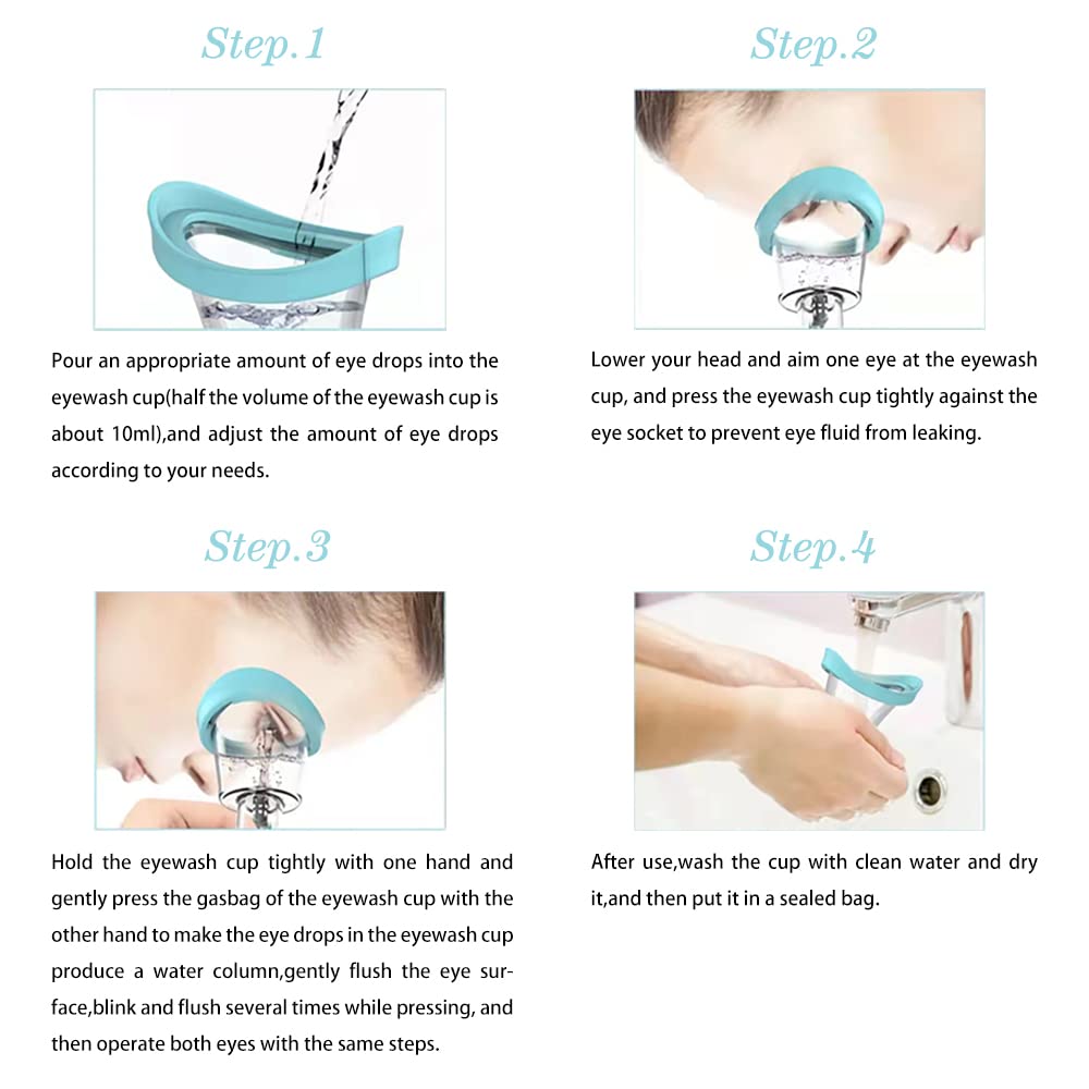 Eye Wash Cup,Eye Wash Cleaner Kit Silicon Manual Air Pressure Eye Cleaning Cup Tool Effective Eye Rinse Clean Dust Makeup Irritants,Transparent with Storage Container Eye Cup Soothing Tired Eyes(Blue)