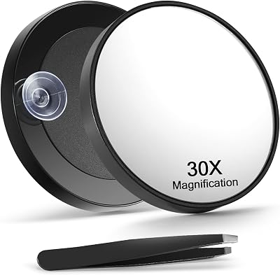 Macaki 30X Magnifying Mirror with 2 Suction Cups 8.8cm Black